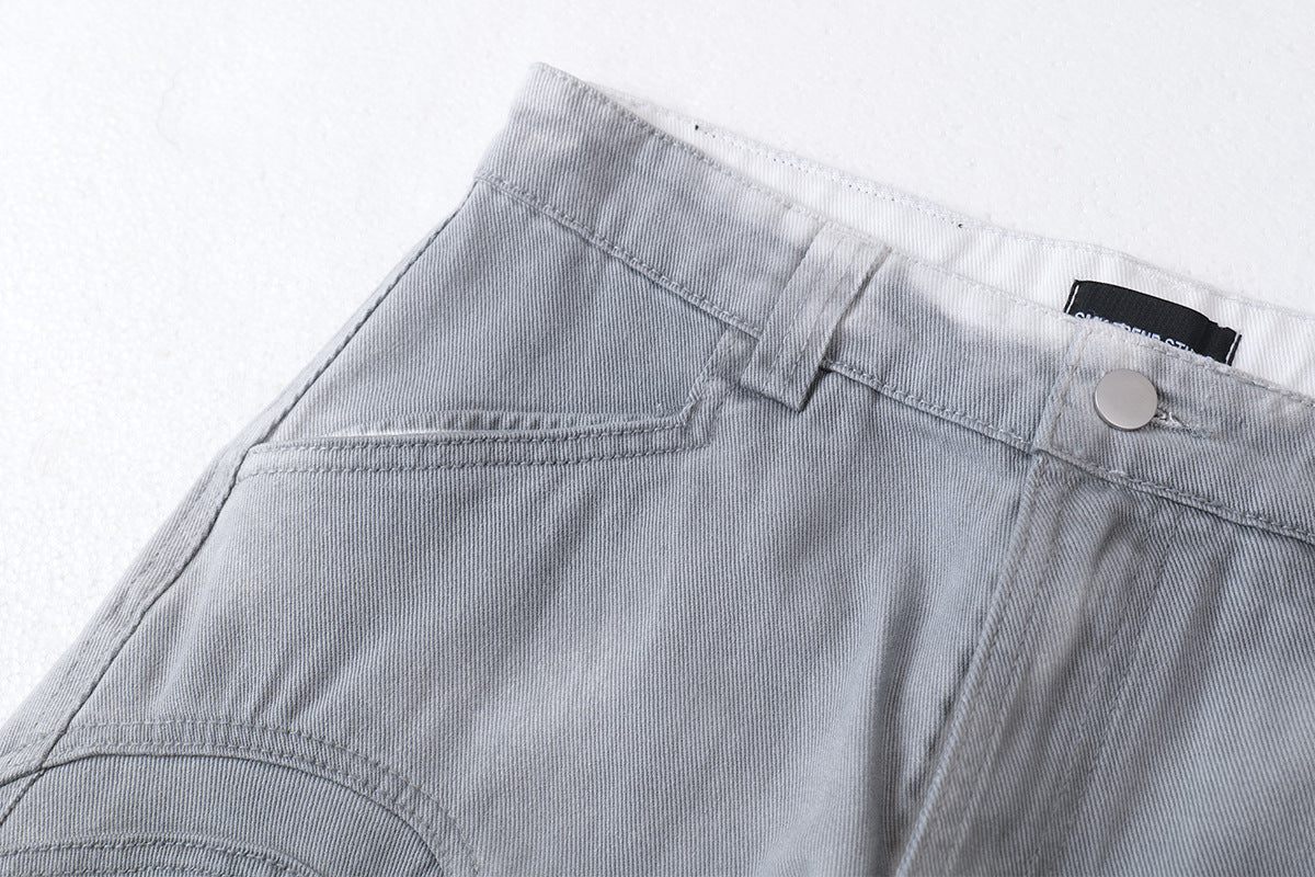 DAXUEN faded grey oversized curved-panel denim pants