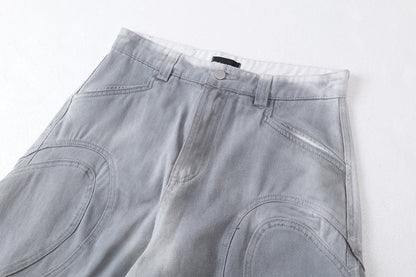 DAXUEN faded grey oversized curved-panel denim pants
