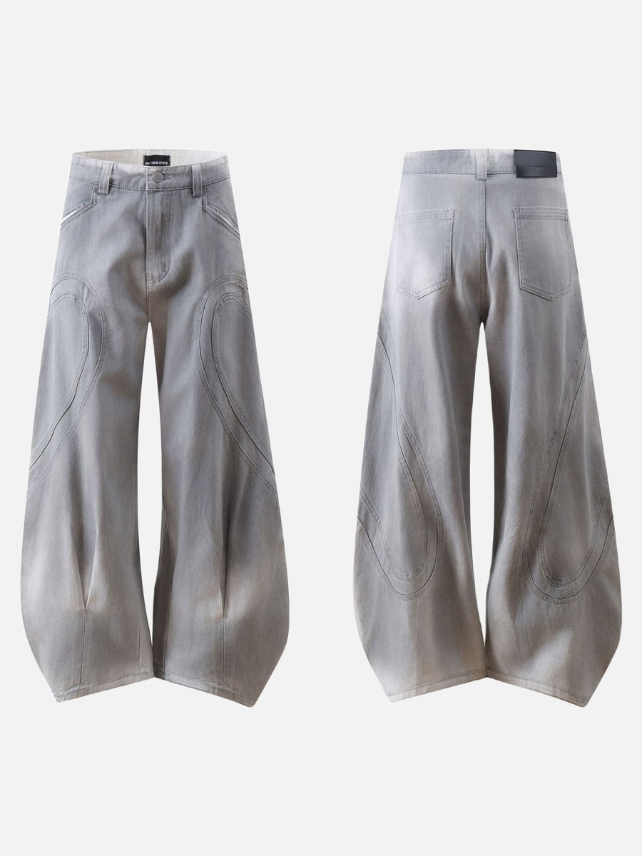 DAXUEN faded grey oversized curved-panel denim pants