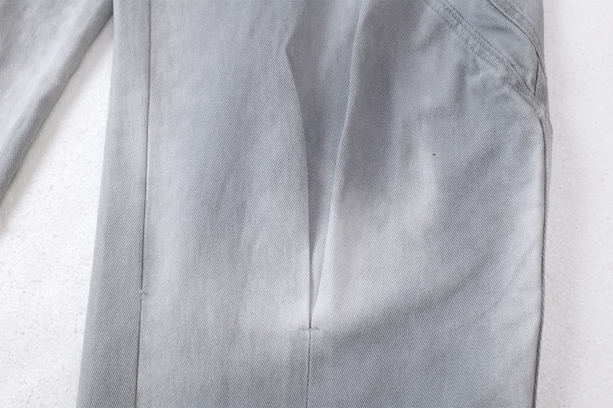 DAXUEN faded grey oversized curved-panel denim pants