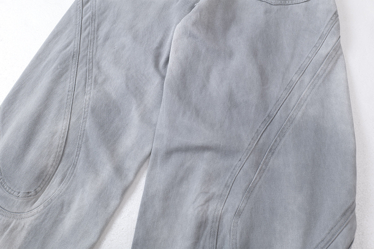 DAXUEN faded grey oversized curved-panel denim pants