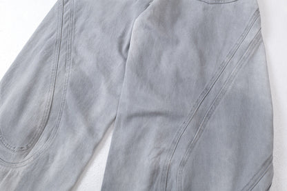DAXUEN faded grey oversized curved-panel denim pants
