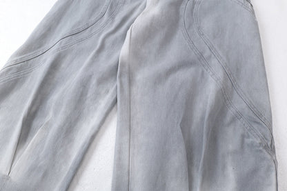 DAXUEN faded grey oversized curved-panel denim pants