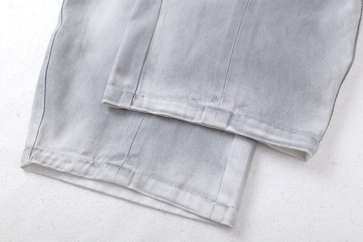 DAXUEN faded grey oversized curved-panel denim pants