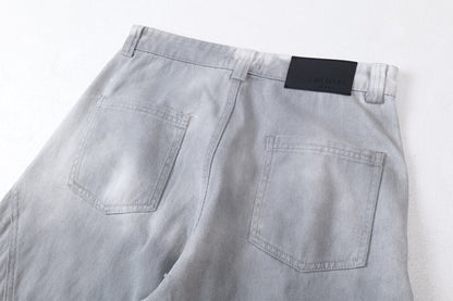 DAXUEN faded grey oversized curved-panel denim pants
