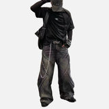 DAXUEN washed black oversized curved-seam emblem tee