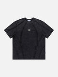 DAXUEN washed black oversized curved-seam emblem tee