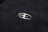 DAXUEN washed black oversized curved-seam emblem tee