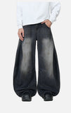 DAXUEN washed black wide-leg denim jeans with curved seams