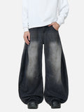 DAXUEN washed black wide-leg denim jeans with curved seams