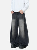 DAXUEN washed black wide-leg denim jeans with curved seams