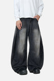 DAXUEN washed black wide-leg denim jeans with curved seams
