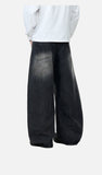 DAXUEN washed black wide-leg denim jeans with curved seams