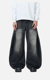DAXUEN washed black wide-leg denim jeans with curved seams
