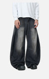 DAXUEN washed black wide-leg denim jeans with curved seams