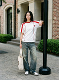 DAXUEN white baseball-stitch graphic t-shirt — model photo