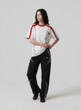DAXUEN white baseball-stitch graphic t-shirt — model photo