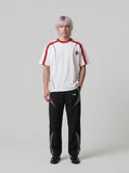 DAXUEN white baseball-stitch graphic t-shirt — model photo