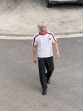 DAXUEN white baseball-stitch graphic t-shirt — model photo