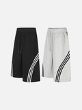 DAXUEN grey wide-leg shorts with curved stripes