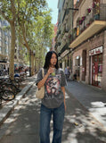 DAXUEN Short-sleeved loose-fit T-shirt with cyberpunk graphics — model photo