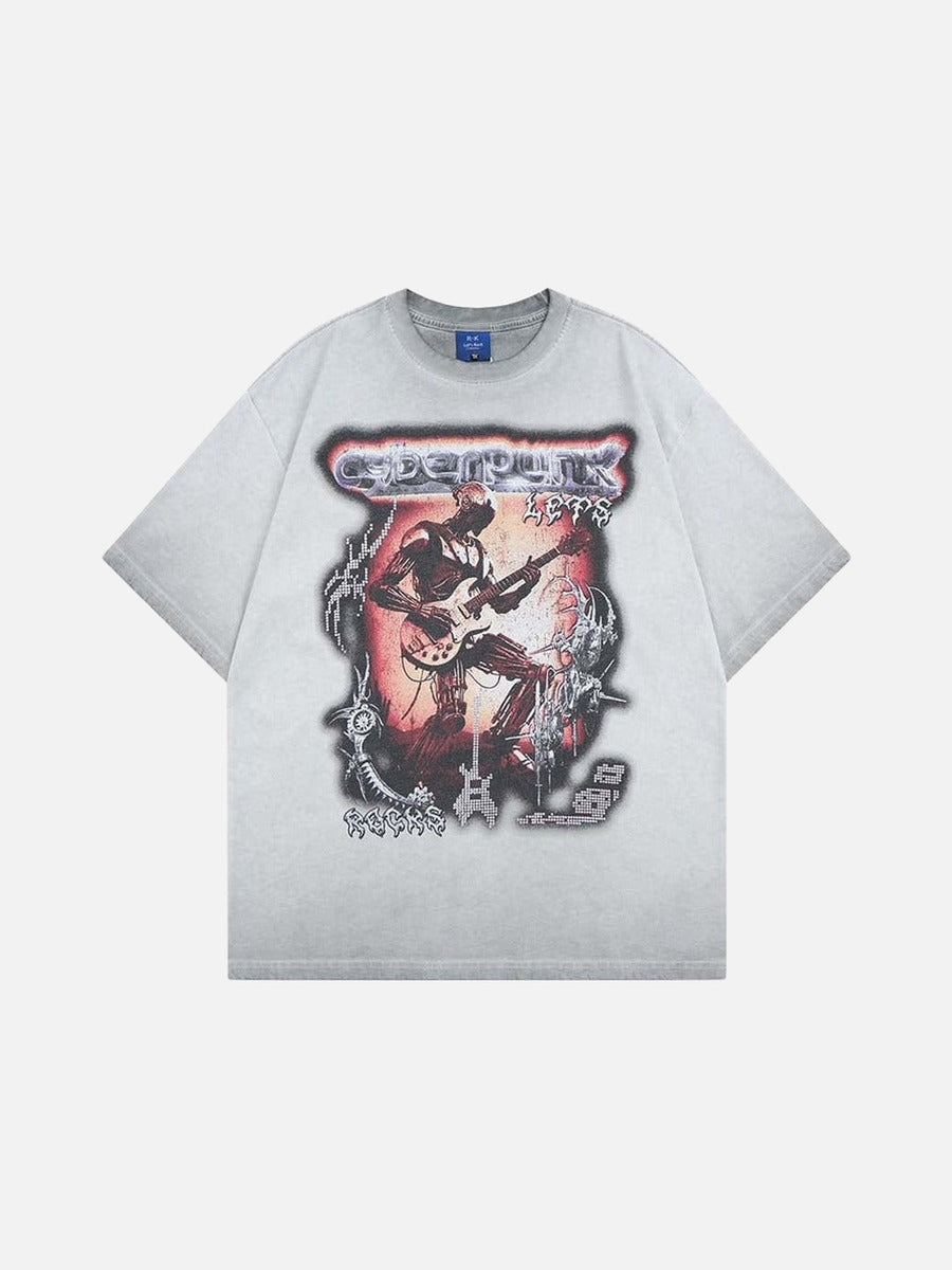 DAXUEN Short-sleeved loose-fit T-shirt with cyberpunk graphics