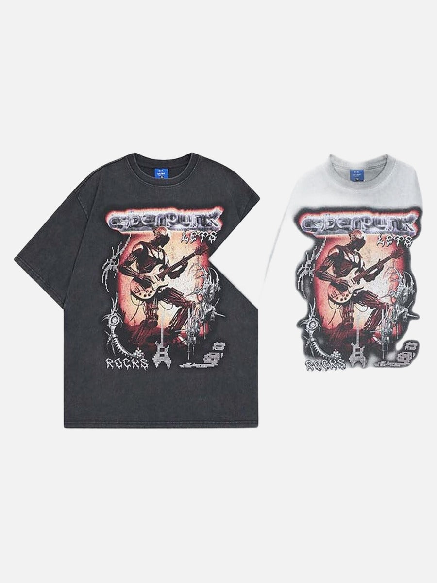 DAXUEN Short-sleeved loose-fit T-shirt with cyberpunk graphics