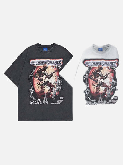 DAXUEN Short-sleeved loose-fit T-shirt with cyberpunk graphics