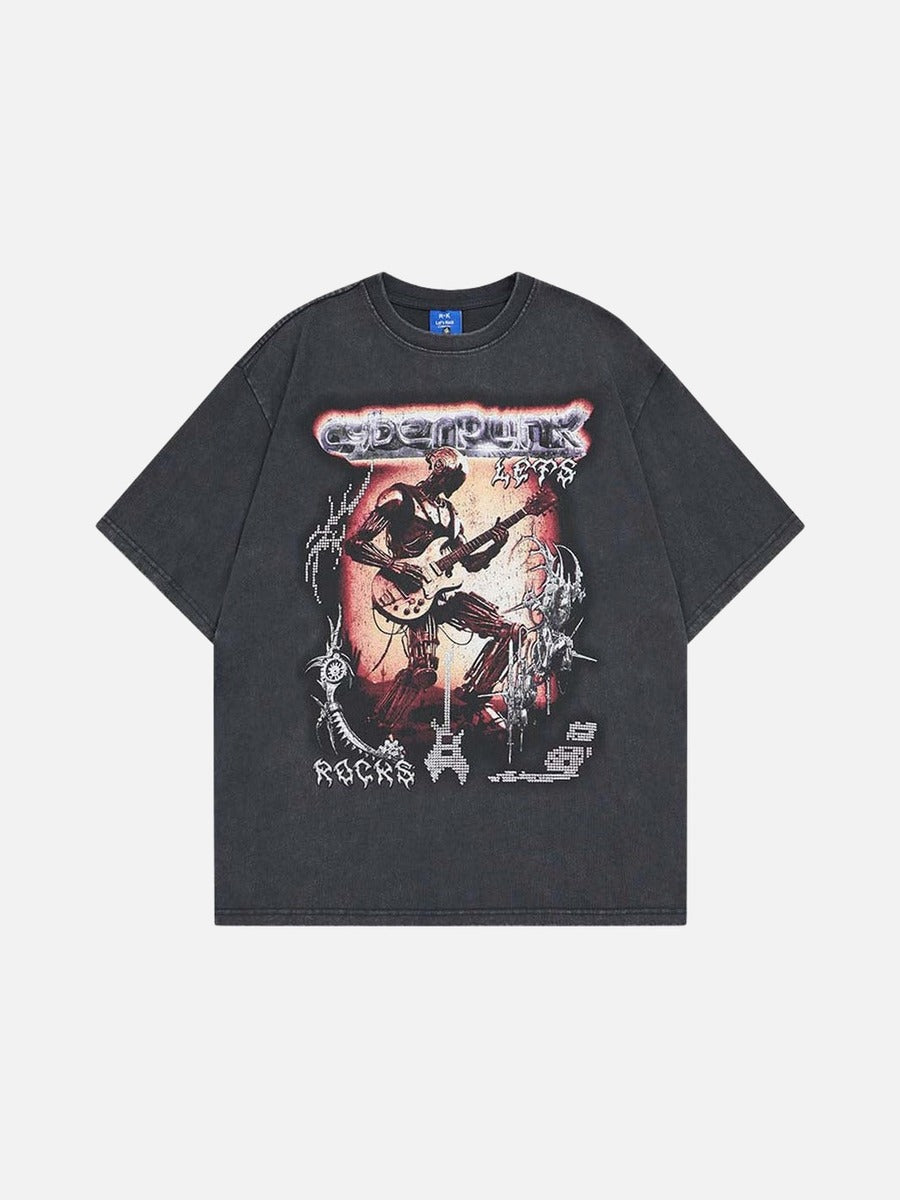 DAXUEN Short-sleeved loose-fit T-shirt with cyberpunk graphics