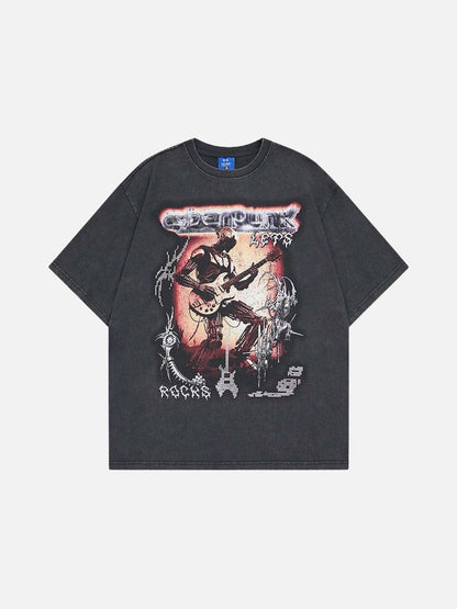 DAXUEN Short-sleeved loose-fit T-shirt with cyberpunk graphics