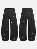 DAXUEN Wide leg denim trousers with dachshund embroidery
