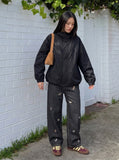 DAXUEN Wide leg denim trousers with dachshund embroidery — model photo