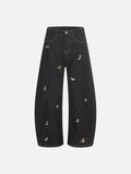 DAXUEN Wide leg denim trousers with dachshund embroidery