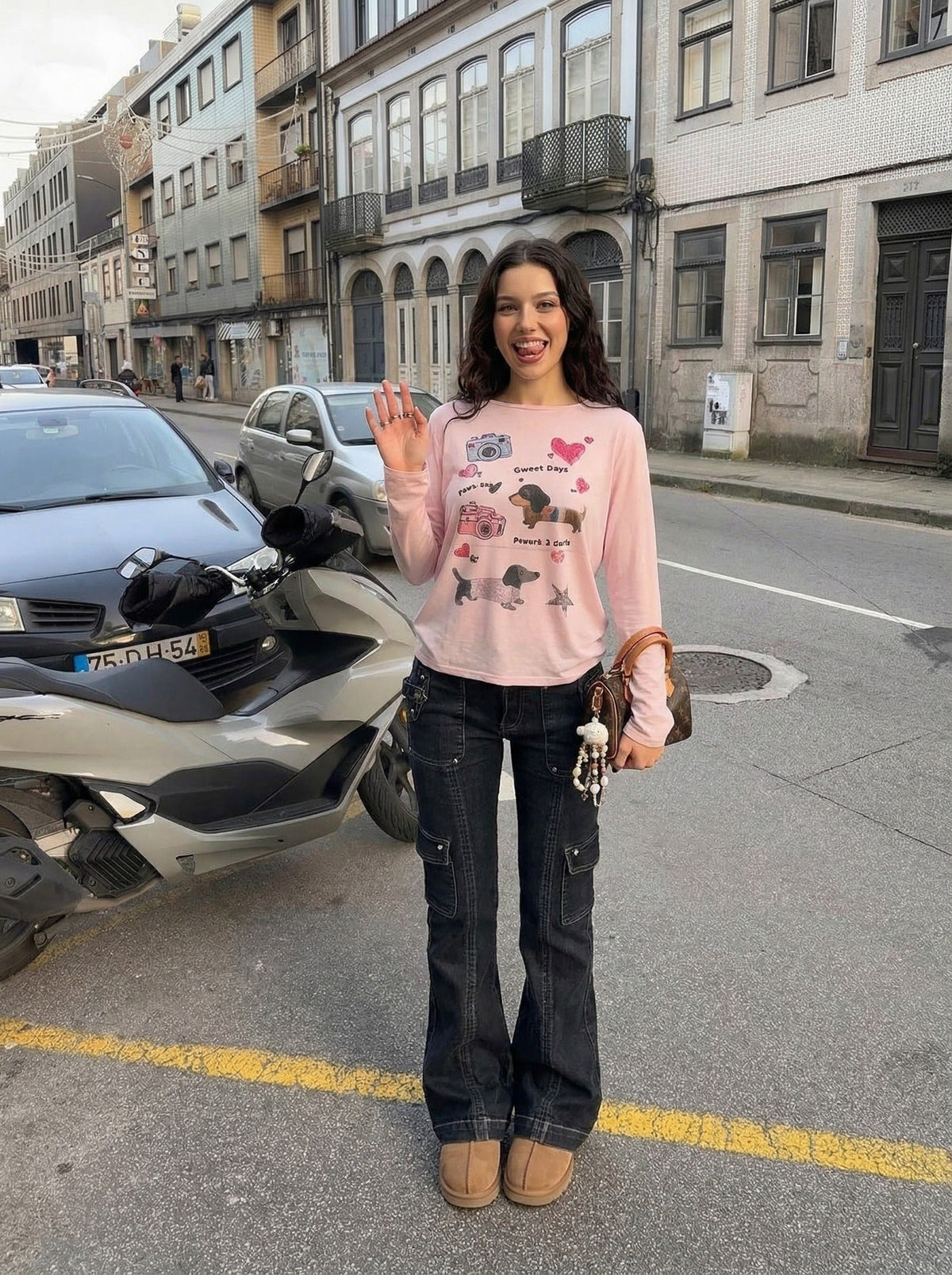 DAXUEN Dachshund graphic long sleeve top — model photo