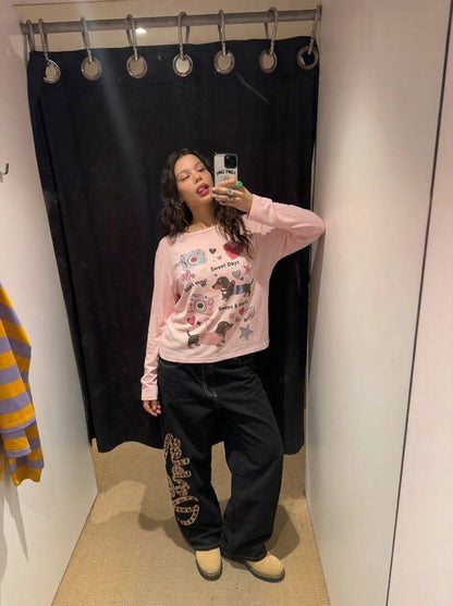 DAXUEN Dachshund graphic long sleeve top — model photo