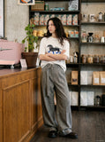 DAXUEN white oversized dachshund graphic tee — model photo