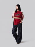 DAXUEN dark blue oversized wide-leg balloon denim pants — model photo