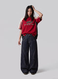DAXUEN dark blue oversized wide-leg balloon denim pants — model photo