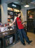 DAXUEN dark blue oversized wide-leg balloon denim pants — model photo