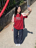 DAXUEN dark blue oversized wide-leg balloon denim pants — model photo