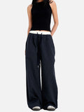 DAXUEN dark blue grid casual pants