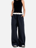DAXUEN dark blue grid casual pants