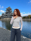 DAXUEN dark blue casual pants with grid pattern — model photo