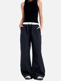 DAXUEN dark blue grid casual pants