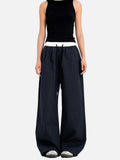 DAXUEN dark blue grid casual pants