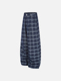 Dark Blue Plaid Wide-Leg Trousers