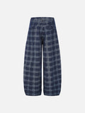 Dark Blue Plaid Wide-Leg Trousers