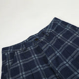 Dark Blue Plaid Wide-Leg Trousers