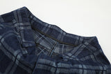 Dark Blue Plaid Wide-Leg Trousers