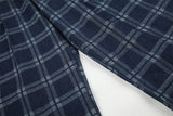 Dark Blue Plaid Wide-Leg Trousers